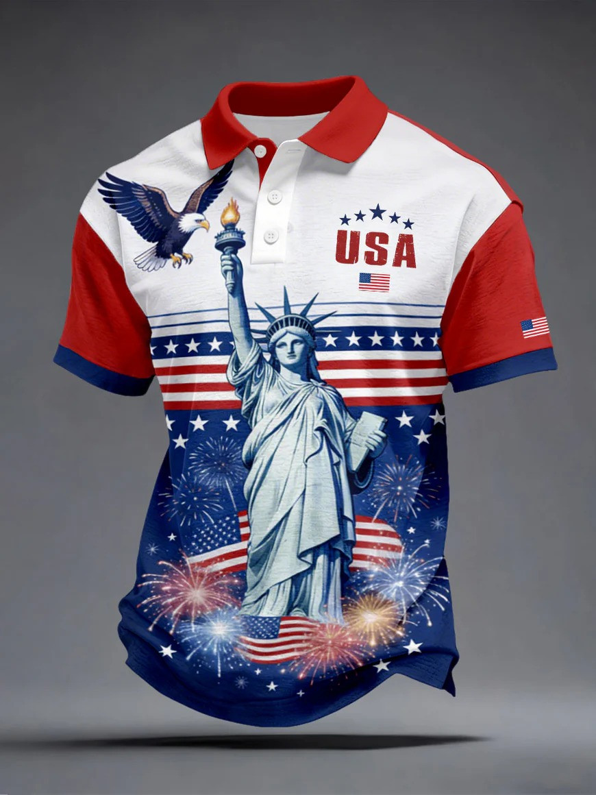USA Liberty Polo Shirt Statue Of Liberty Clothes Patriotic 4th of July Shirt Gift For Men