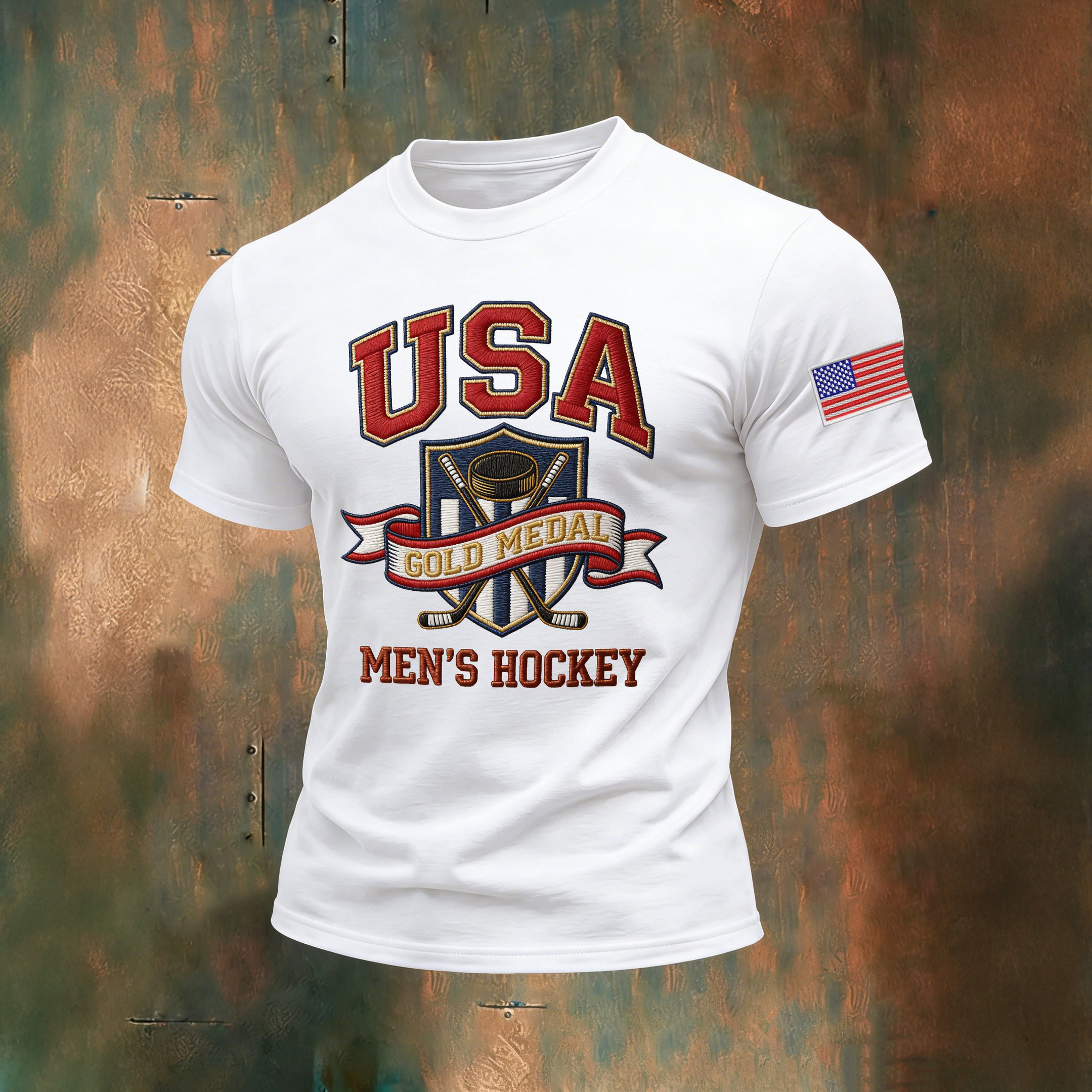 USA Men's Hockey Gold Medal T-Shirt American Flag USA Gold Shirt Fans Gift