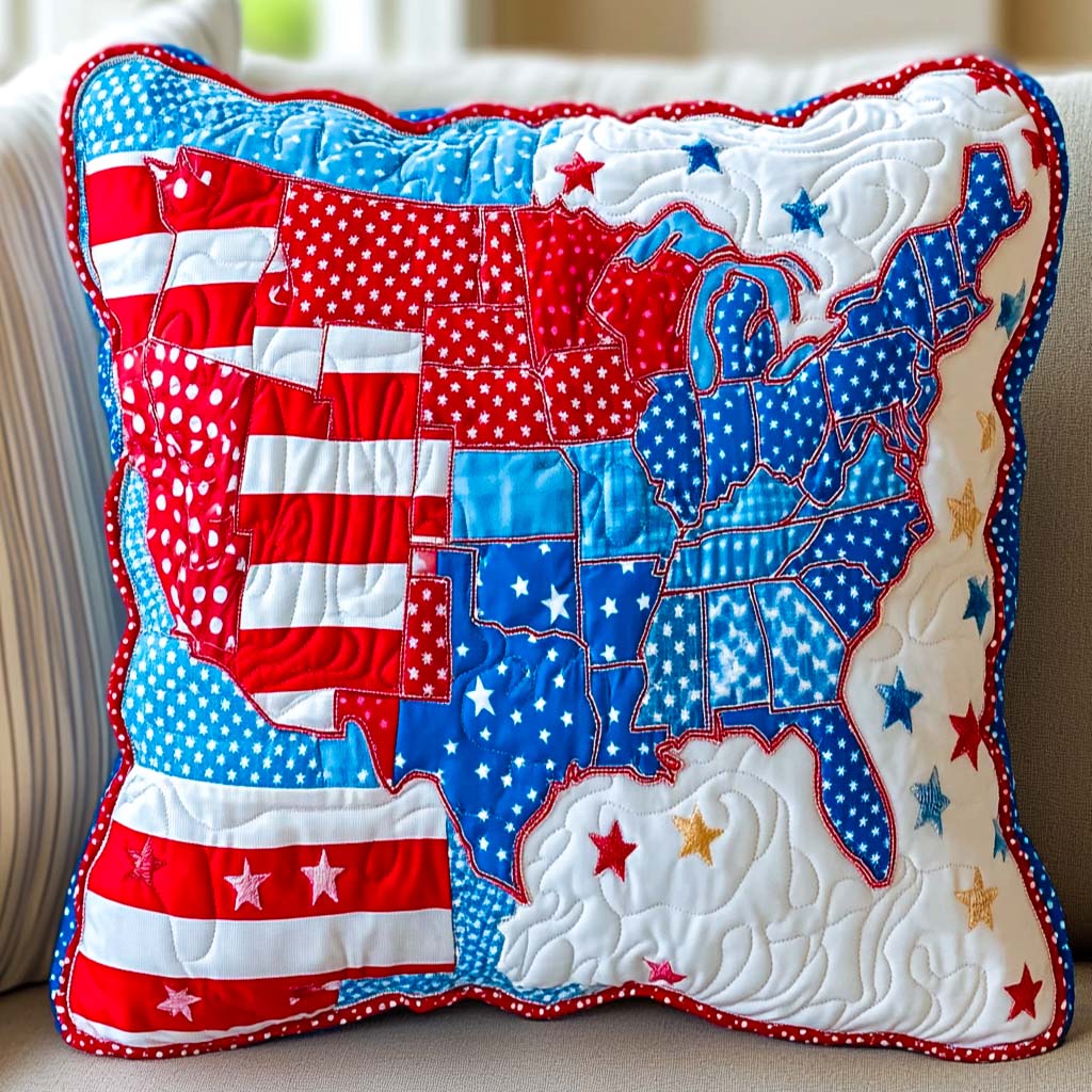 USA Patch Map Quilted Pillow Case Holiday Throw Pillow Covers Great Family Gifts