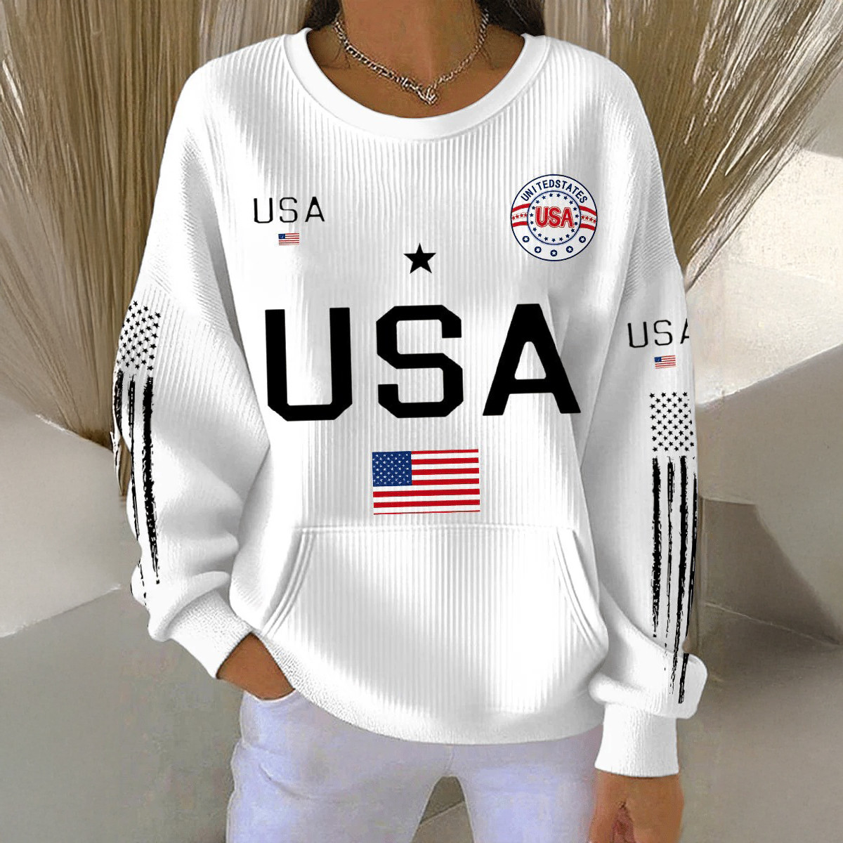 USA Patriotic American Flag Sweatshirt America's Birthday Clothing Wife Gift Idea