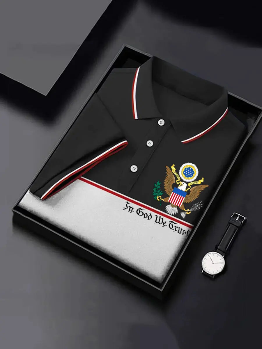 USA Patriotic Polo Shirt In God We Trust Short Sleeve Gift for American Pride Fans