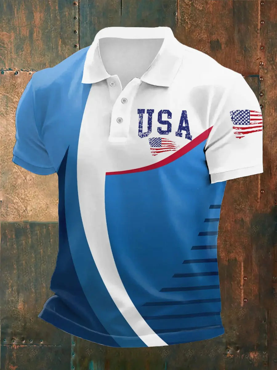 USA Patriotic Polo Shirt Short Sleeve American Flag Gift for USA Pride Supporters