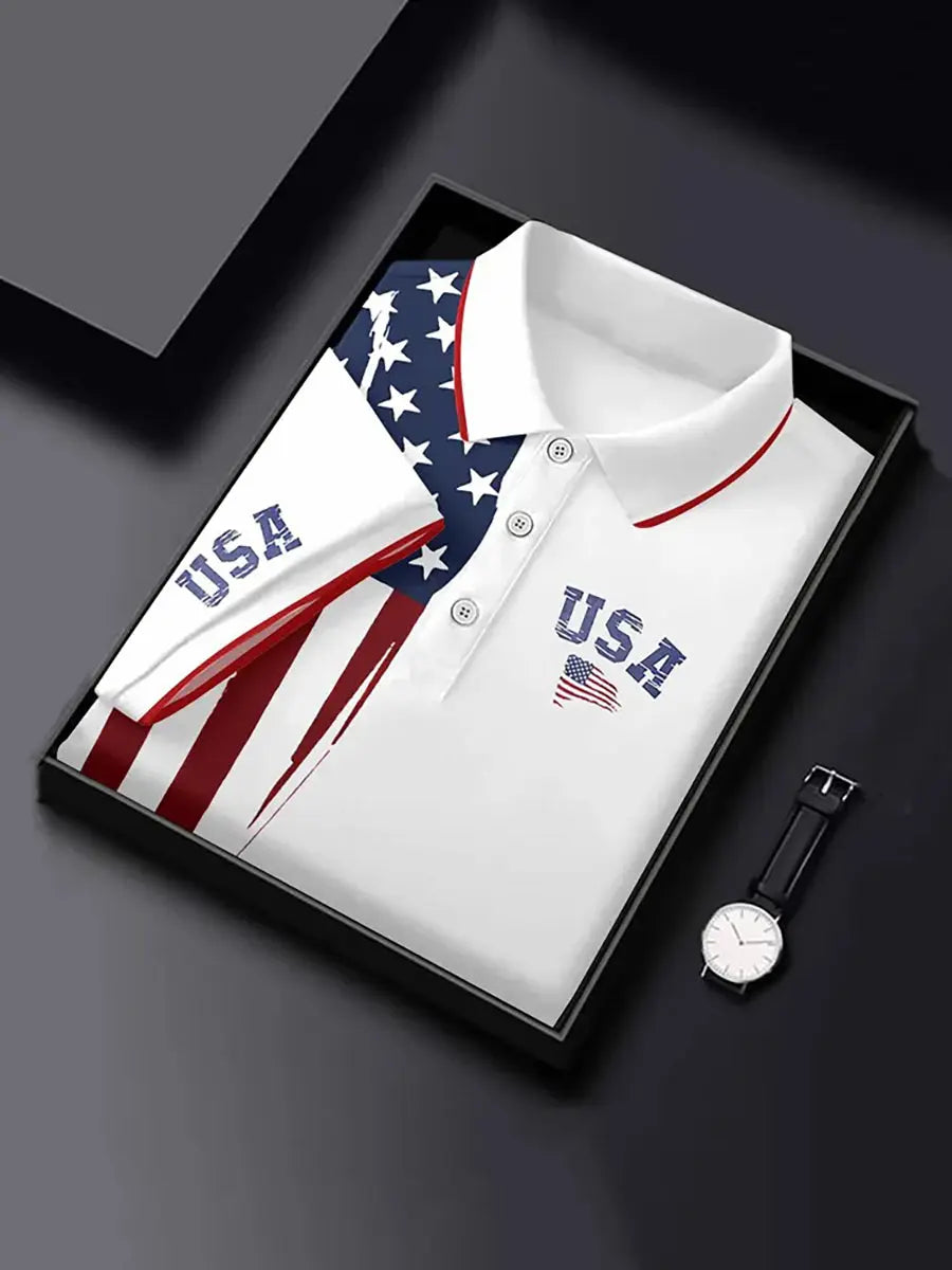 USA Patriotic Short Sleeve Polo Shirt Best Gift for American Pride Supporters