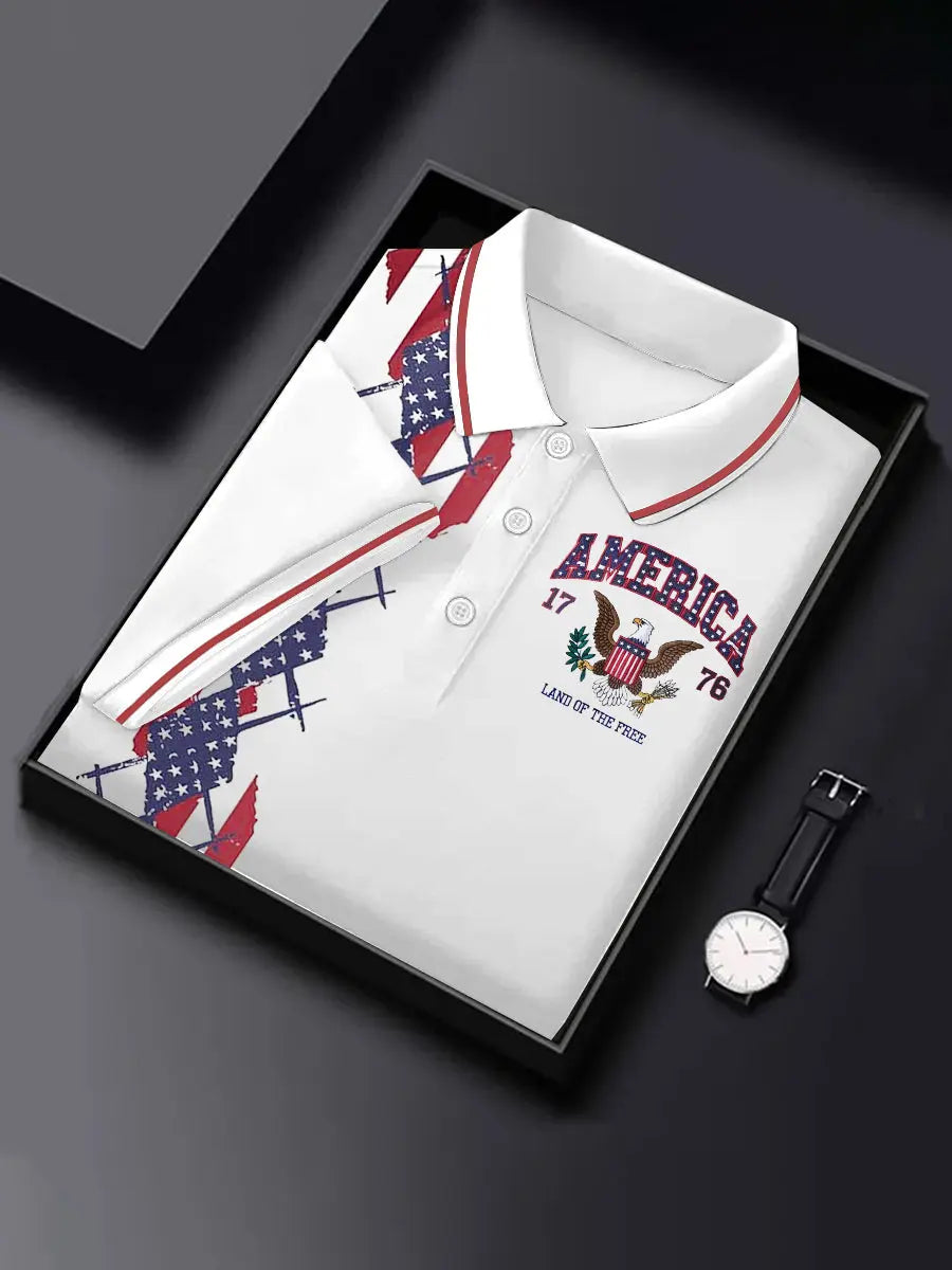 USA Polo Shirt Patriotic Gift for America Supporters Short Sleeve Men's Apparel 1776 Theme