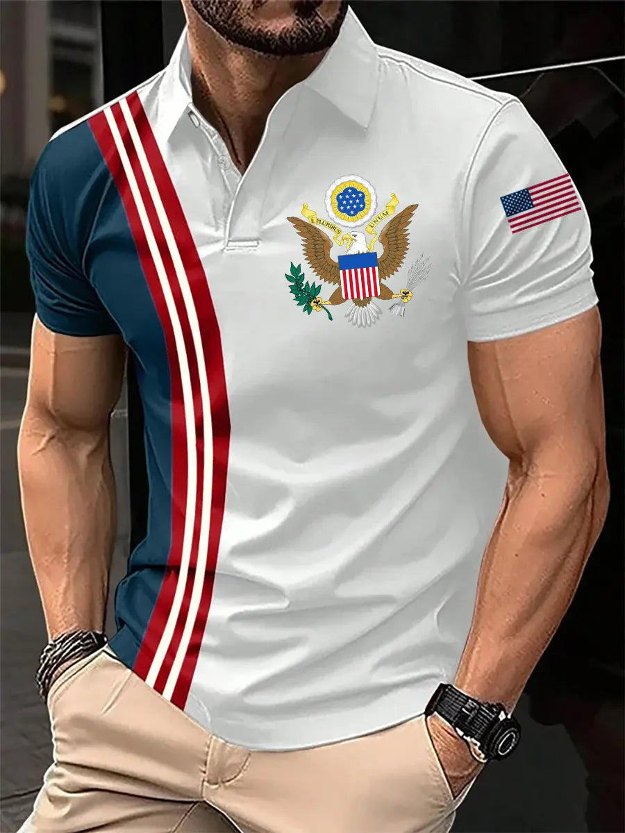 USA Polo Shirt Patriotic Men's Short Sleeve Gift for American Pride Supporters