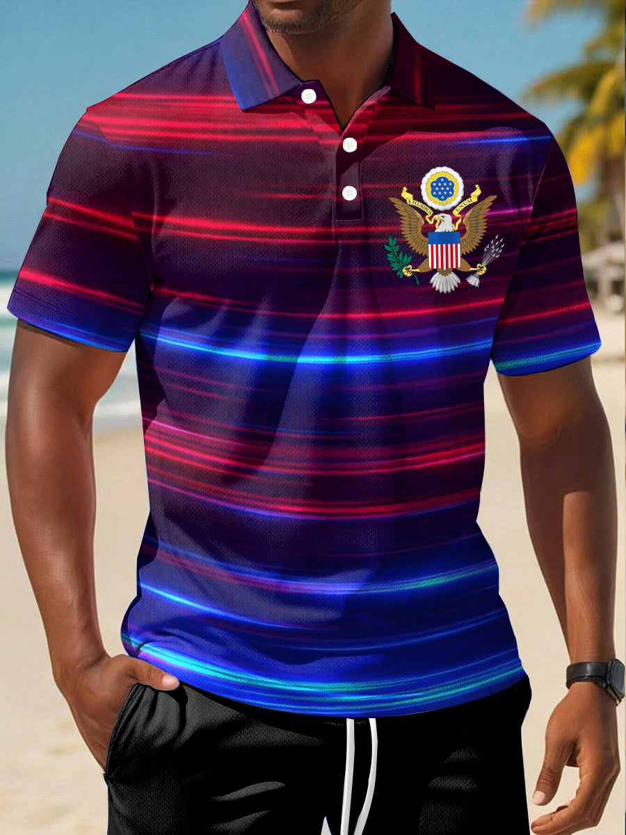 USA Polo Shirt with Patriotic Eagle Print Short Sleeve Gift for American Pride Fans