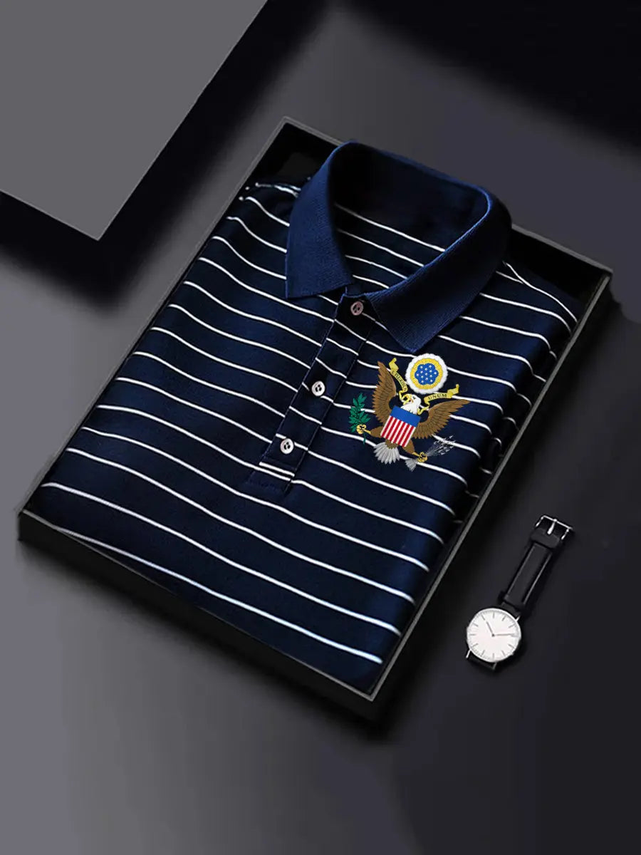 USA Print Polo Shirt Short Sleeve Patriotic Gift for Men with Eagle Design