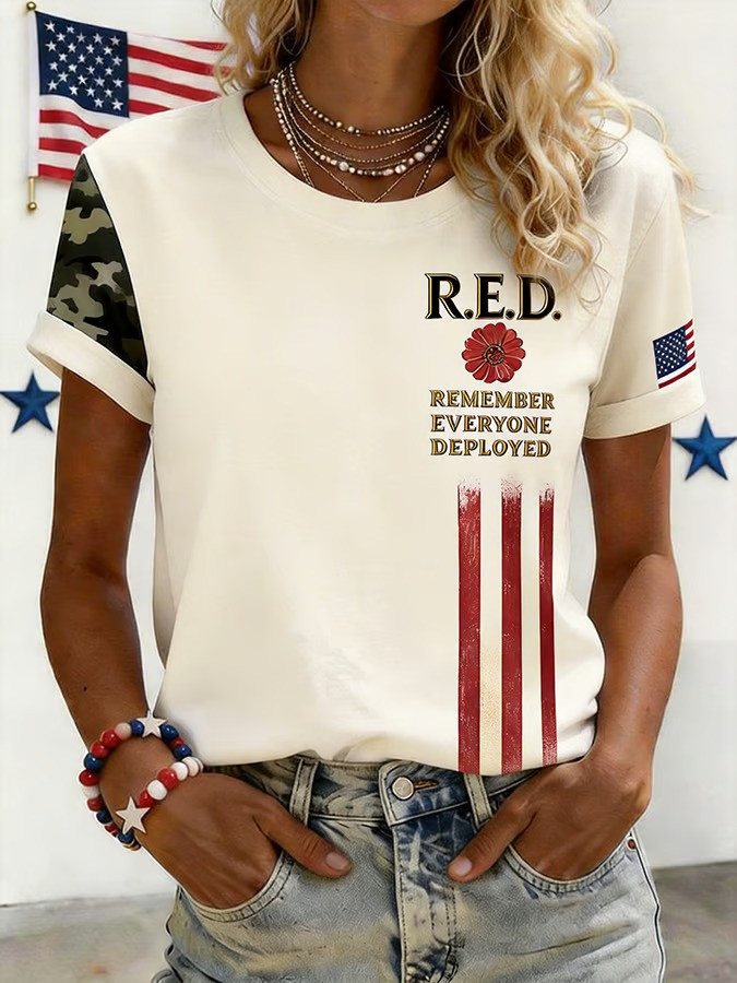 USA Red Friday Camo Shirt Remember Everyone Deployed Tee American Flag Apparel