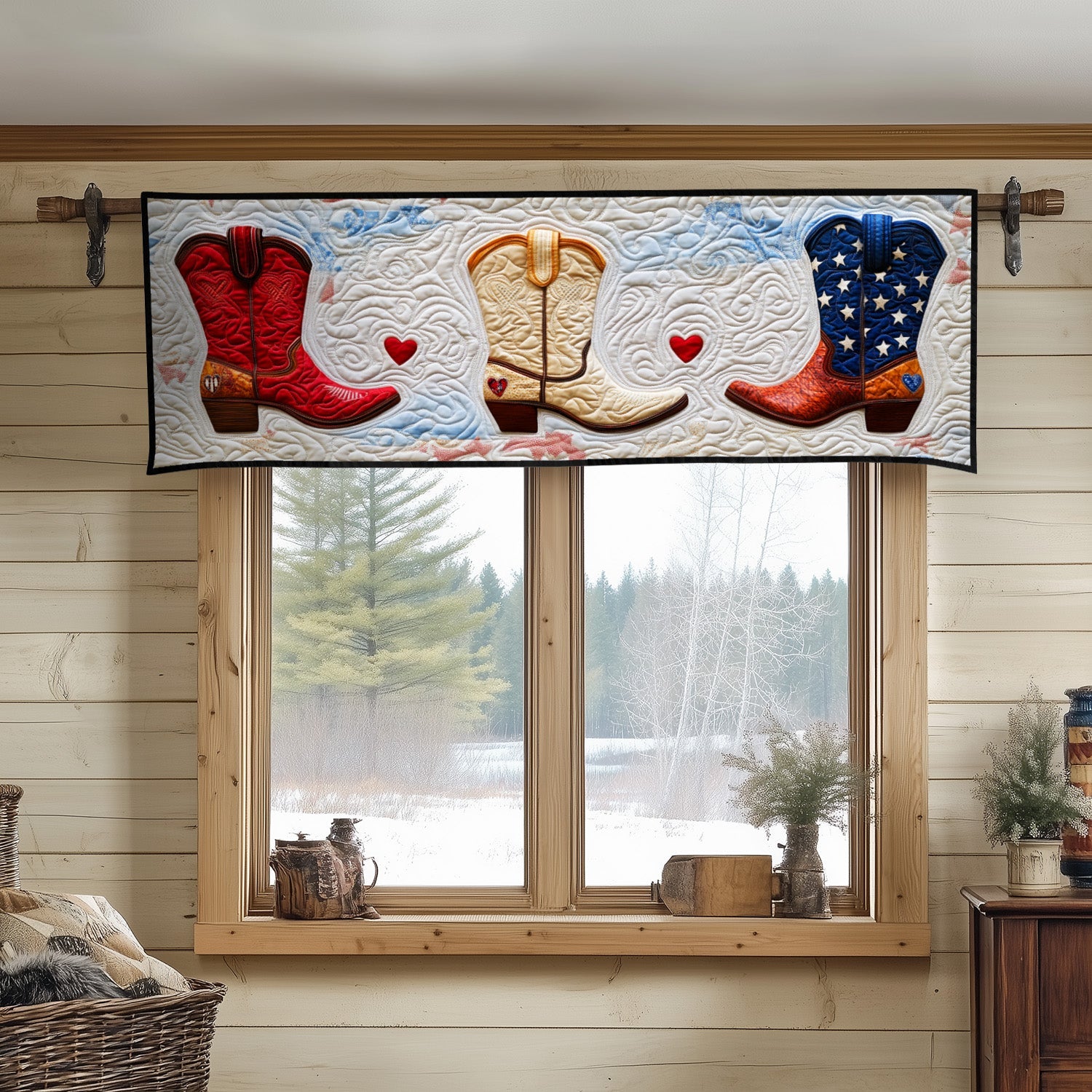 USA Rodeo Pride Quilted Valance Christmas Decor Cowboy Boyfriend Gifts