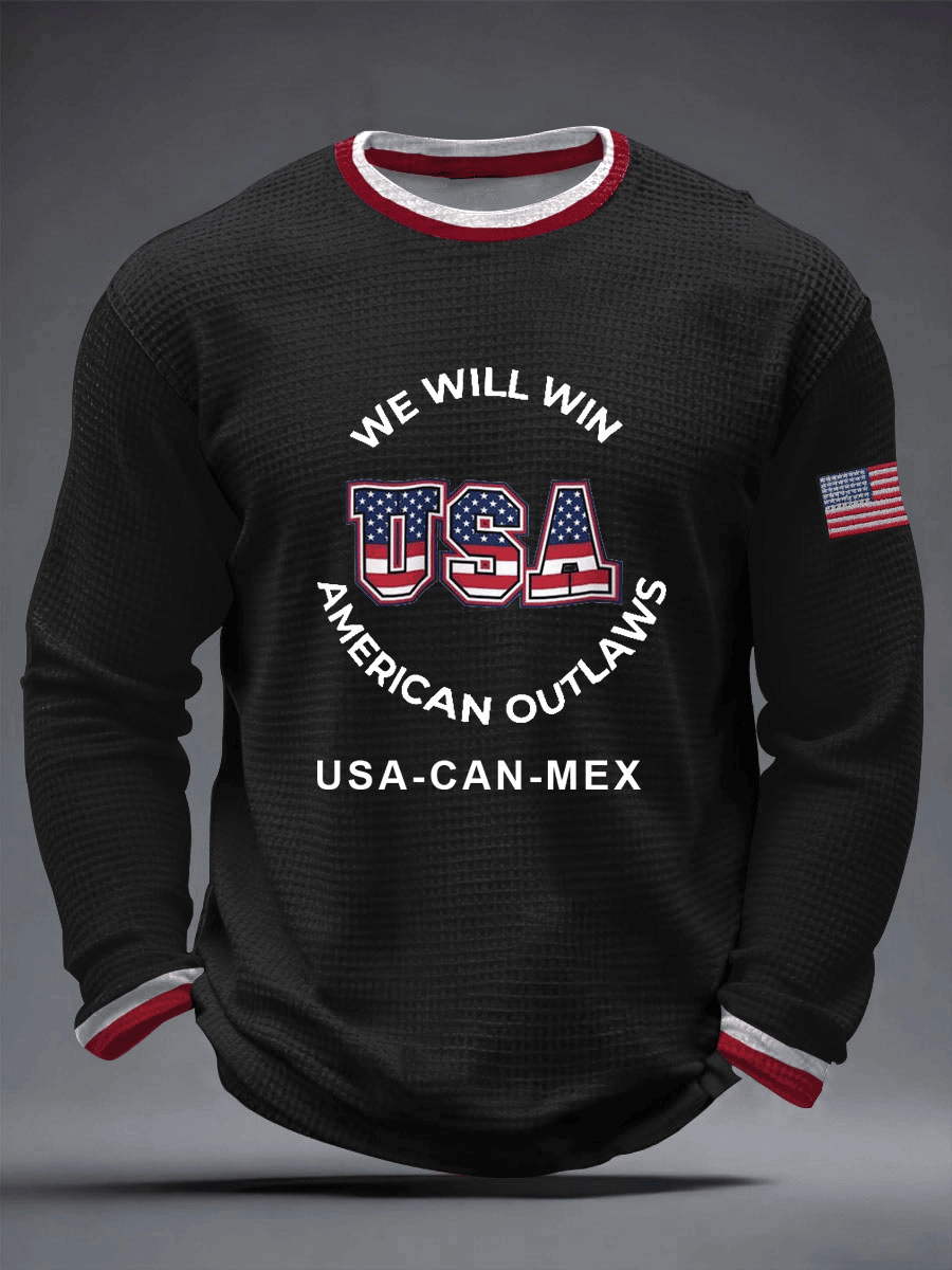 USA Soccer FIFA 2026 World Cup Waffle Long Sleeve Shirt We Will Win American Outlaws Shirt Black