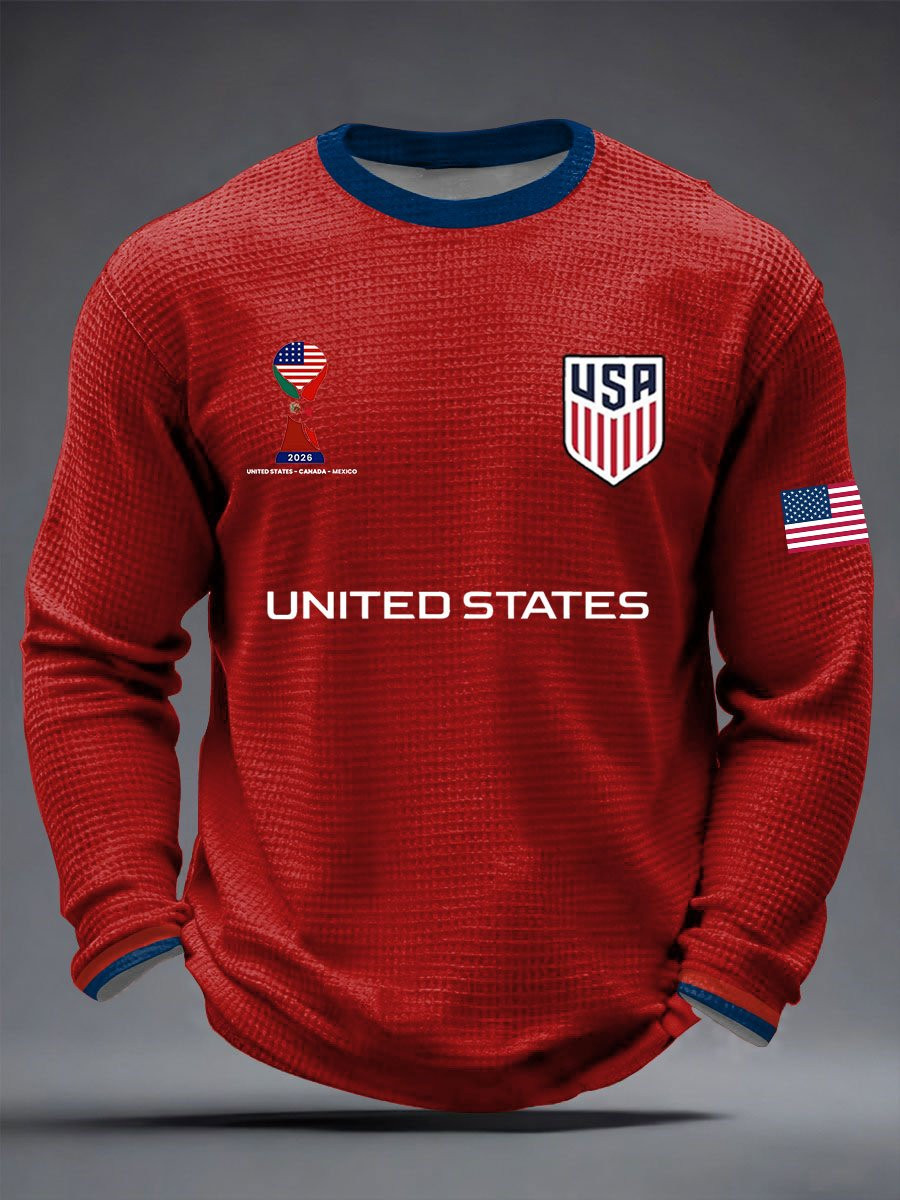 USA Soccer FIFA 2026 World Cup Waffle Long Sleeve T-Shirt Soccer Lovers Game Day Clothing