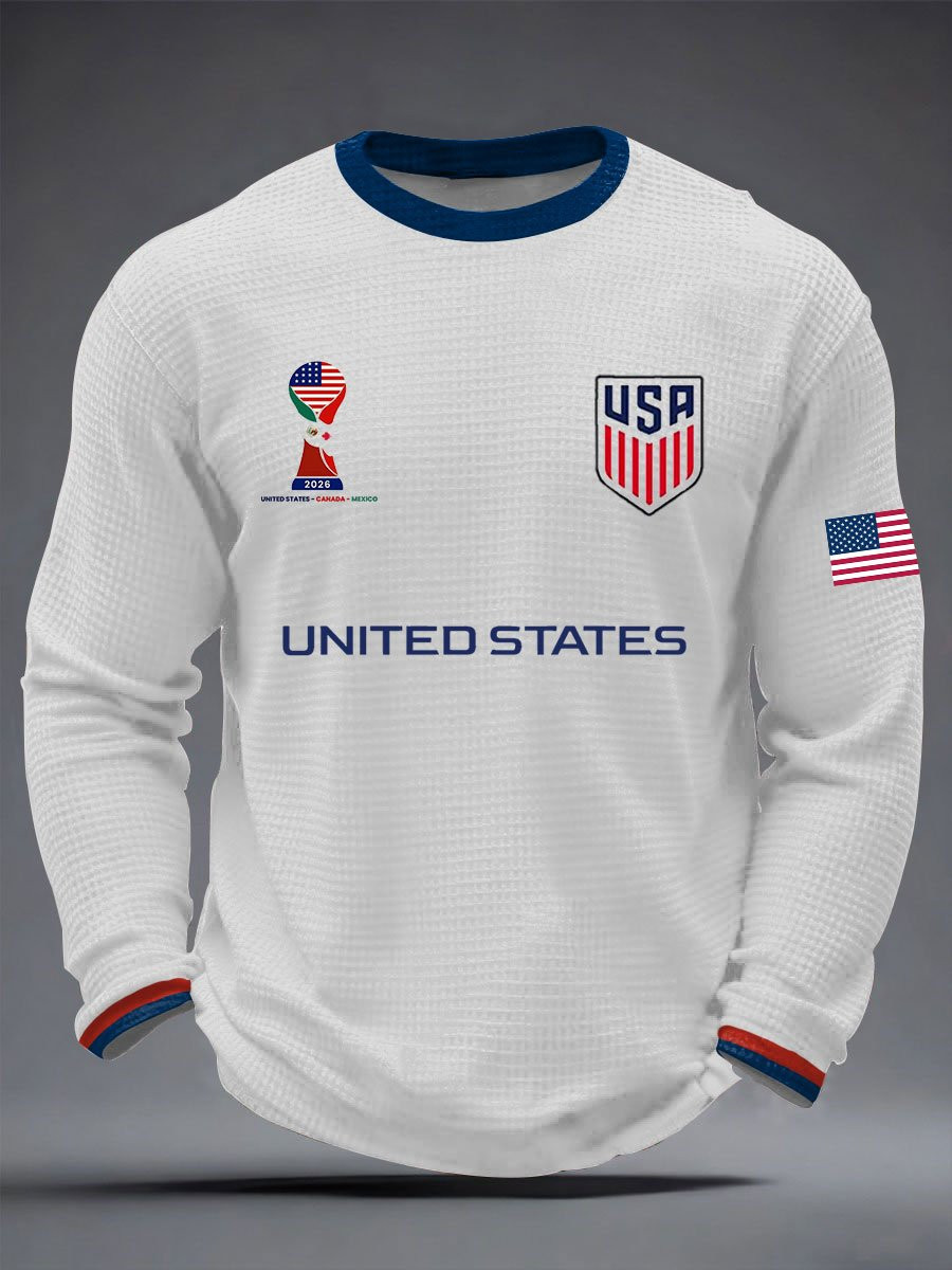USA Soccer FIFA 2026 World Cup Waffle Long Sleeve T-Shirt Soccer Lovers Game Day Clothing