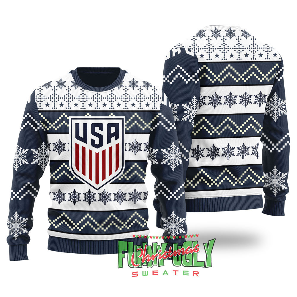 Usa Soccer Ugly Christmas Sweater Navy Comfortable Holiday Sweater for Chilly Nights