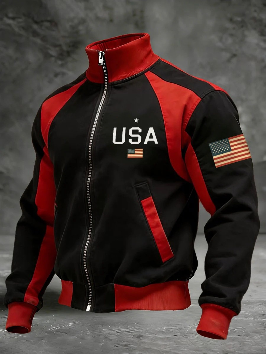 USA Stars And Stripes Zip Jacket Mens Patriotic Apparel 250th Anniversary Fan Gear Gift