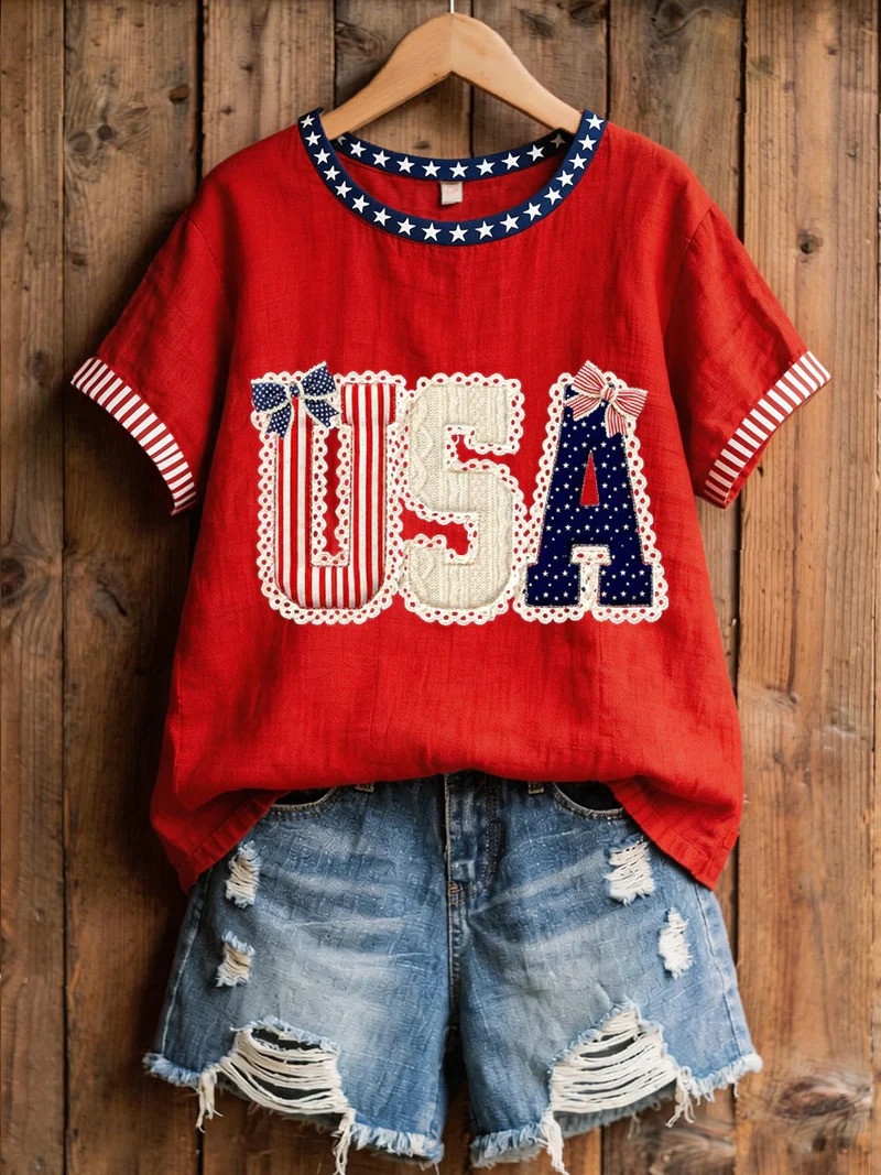 USA T-Shirt Patriotic American Flag Shirt Bold Red Stars And Stripes Clothes Perfect Gift For Her