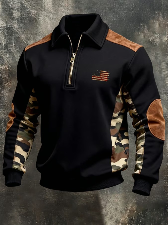 USA Tactical Half Zip Sweatshirt Military Camo Shirt Tactical Gear Apparel Father Day Gift