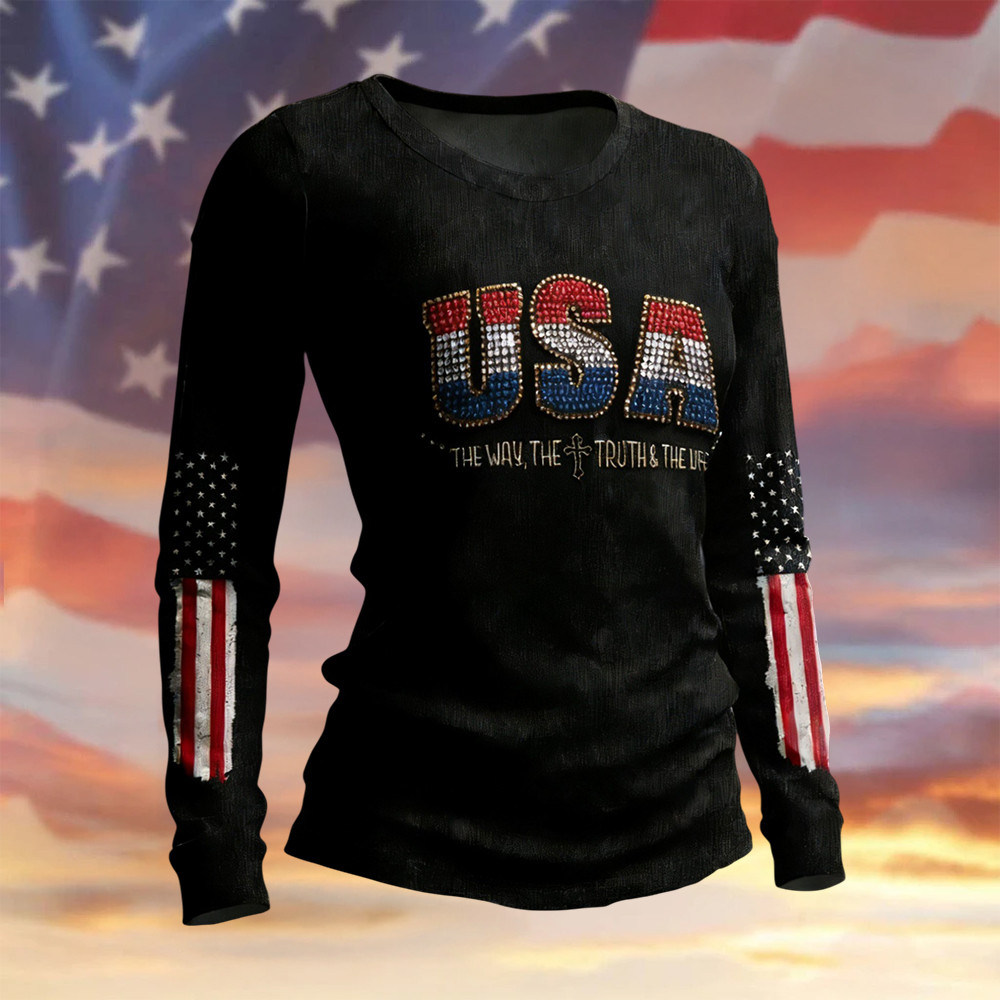 USA The Way The Truth The Life Long Sleeve Shirt Fourth Of July Apparel Patriotic Mom Gift