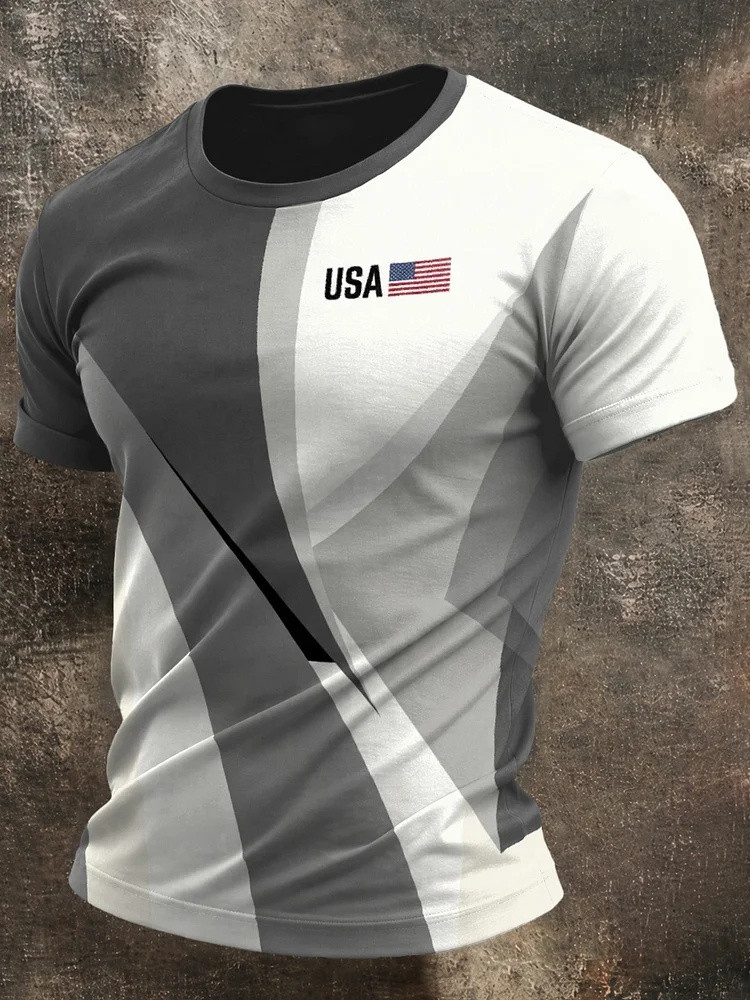 USA Two Tone Geometric Graphic Tee Men Patriotic T Shirt 250th Anniversary Fan Gear Gift