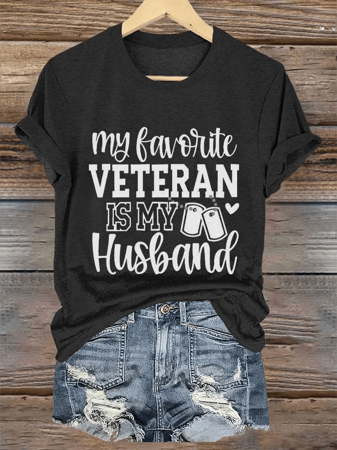 USA Veteran Merch My Favorite Veteran Is My Husband Tee Gift for Veterans Day