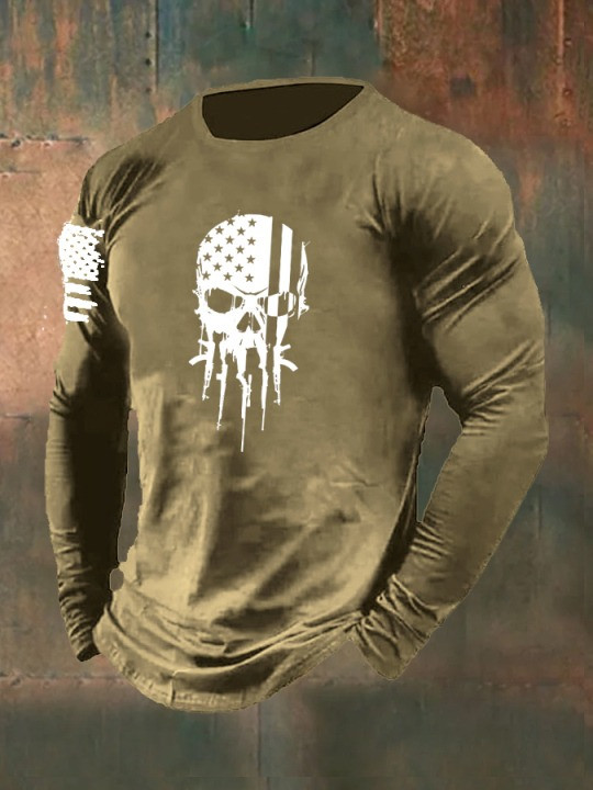 USA Veteran Skull Guns Long Sleeve Shirt Proud Veteran Best Patriotic Military Shirt