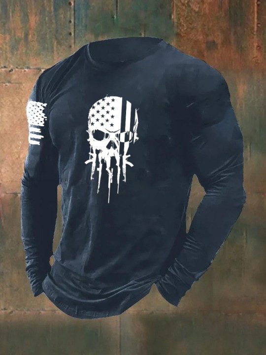 USA Veteran Skull Guns Long Sleeve Shirt Proud Veteran Best Patriotic Military Shirt