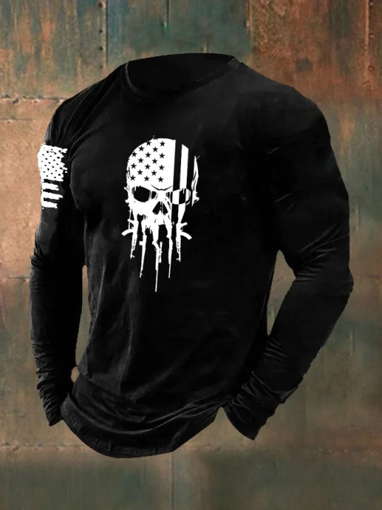 USA Veteran Skull Guns Long Sleeve Shirt Proud Veteran Best Patriotic Military Shirt