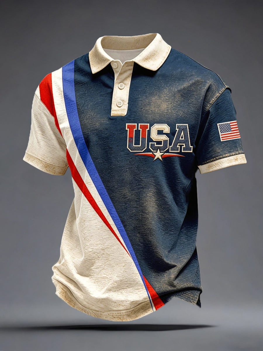 USA Vintage Distressed Polo Shirt Mens Polo Shirts American Flag 250th Anniversary Gift