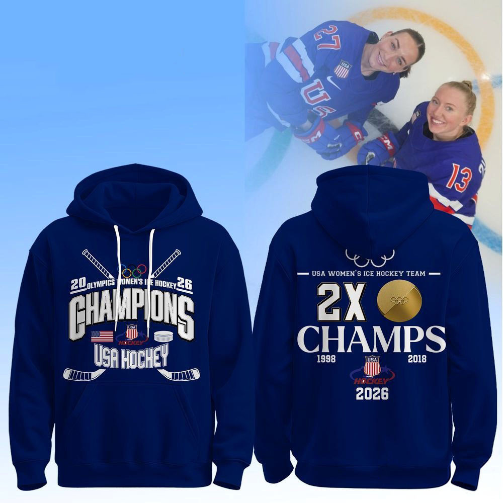 USA Women Ice Hockey 2026 Olympic 2X Champions Graphic Hoodie Navy Best Gift For Her