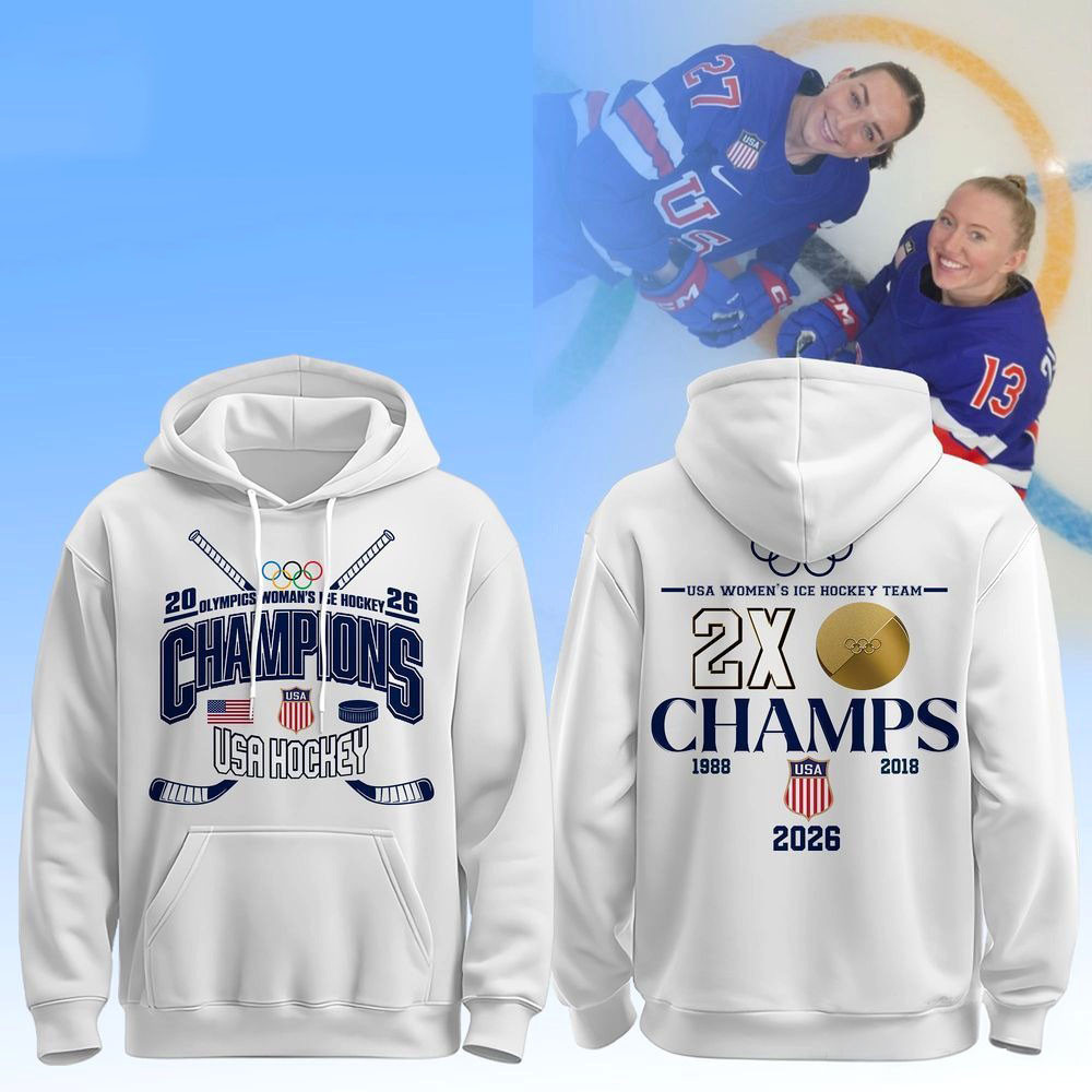 USA Women Ice Hockey 2026 Olympic 2X Champions Graphic Hoodie White Best Gift For Her