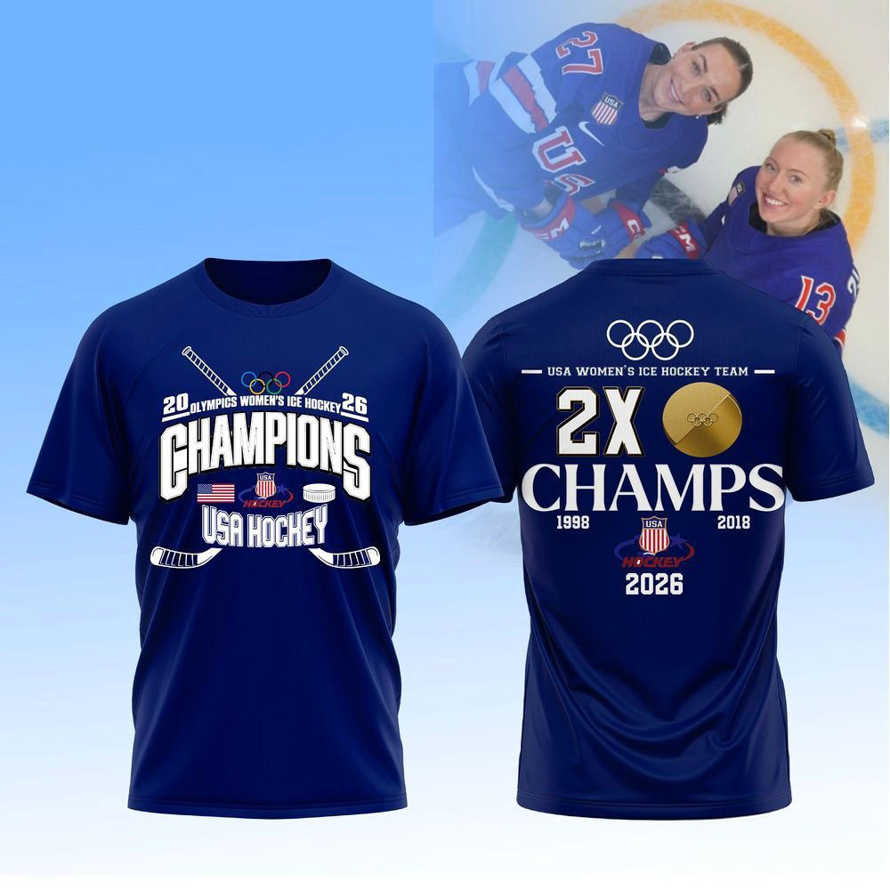 USA Women Ice Hockey 2026 Olympic 2X Champions Graphic T-Shirt Navy Gift For Hockey Fans
