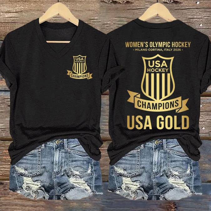 USA Women's Olympic Hockey Gold V-Neck Shirt USA Gold Shirt Best Fans Gift