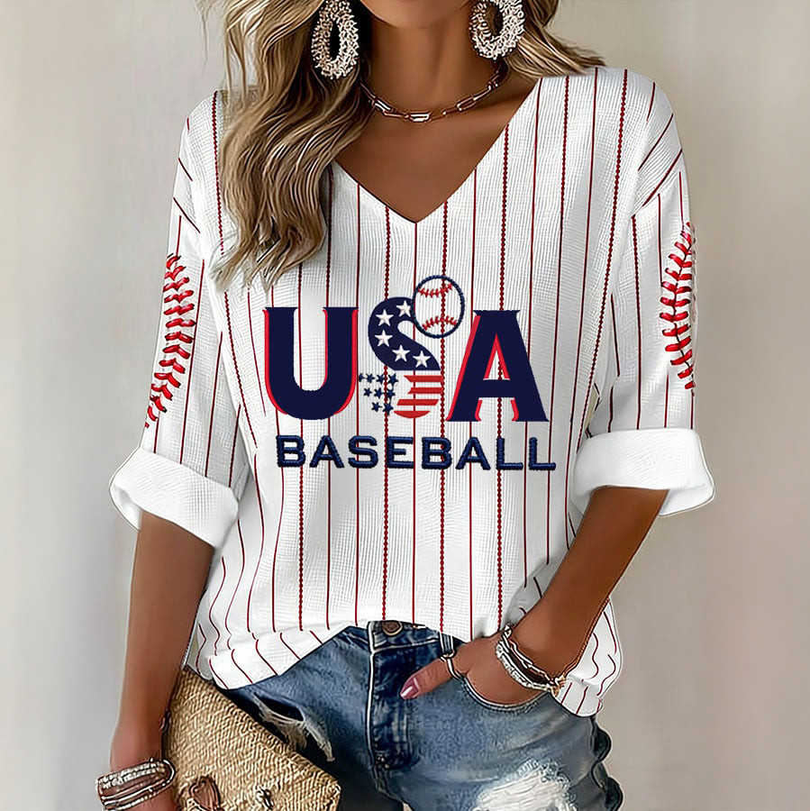 USA World Baseball Classic 2026 V-Neck Long Sleeve Shirt Baseball Merch Best Fan Gear