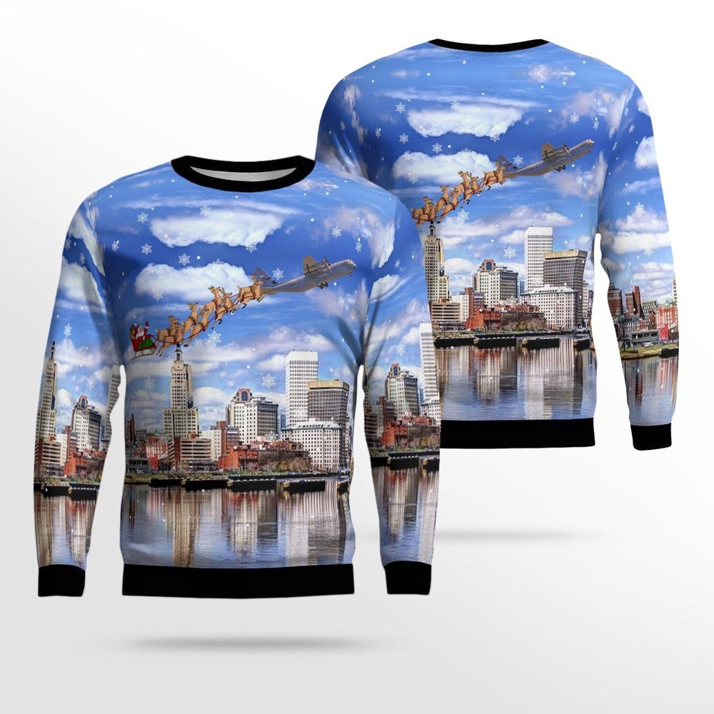 USAF Rhode Island Air National Guard C-0J Hercules Christmas AOP Ugly Sweater Gift For Christmas