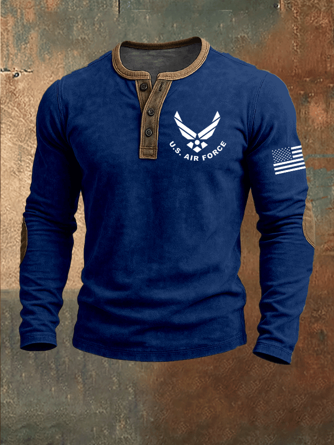 USAF Veteran American Flag Button Long Sleeve Shirt Air Force Merchandise Gifts For Air Force Veterans