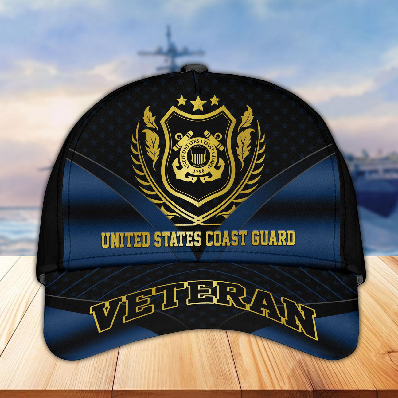 USCG Coast Guard Veteran Cap Blue and Gold Patriotic Hat Gift for Veterans Father