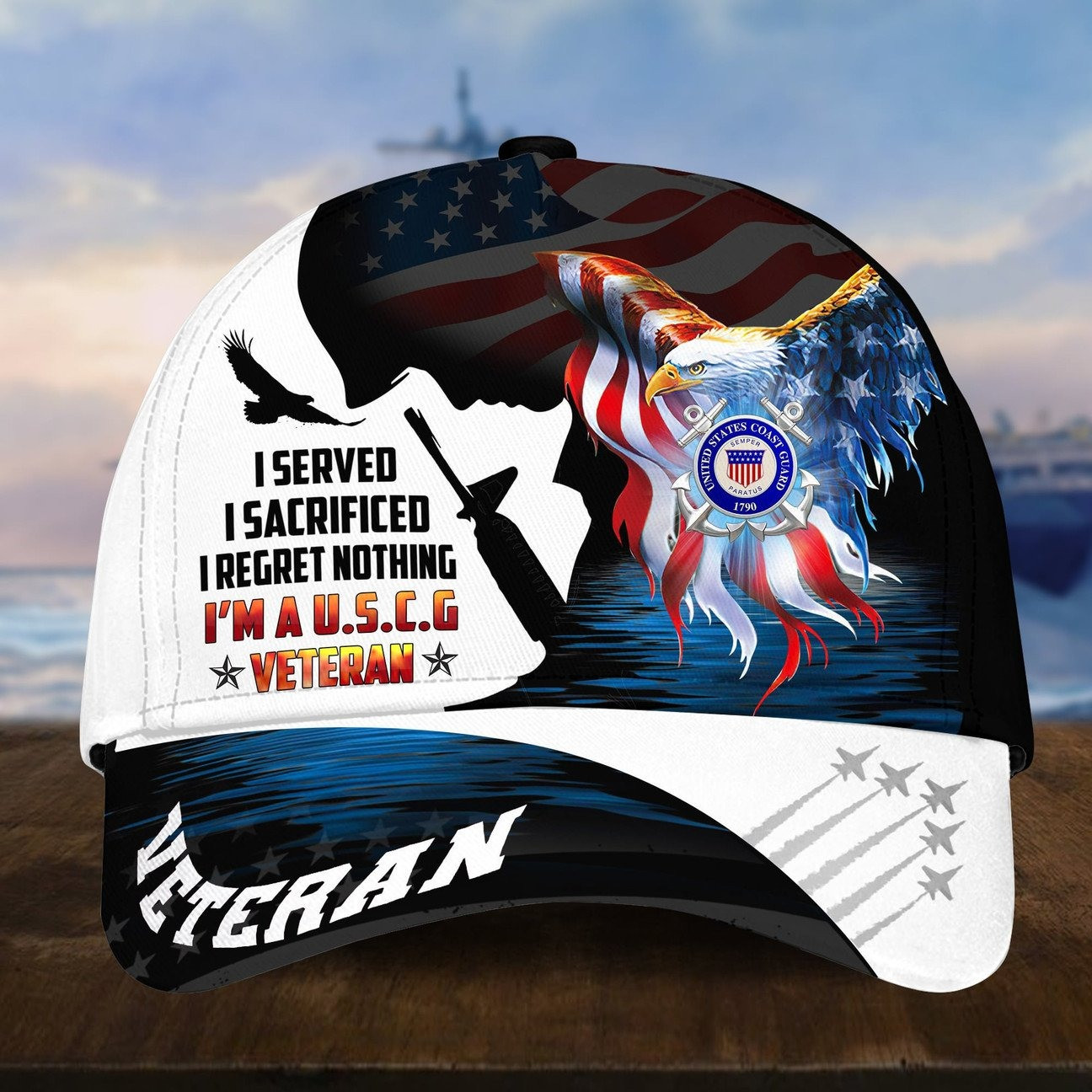 USCG Veteran Baseball Cap I Served Sacrificed Regret Nothing Gift for Veterans Day