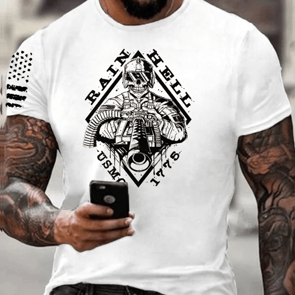 USMC 1776 Rain Hell T-Shirt American Flag Patriotic Shirt Unique Veteran Presents