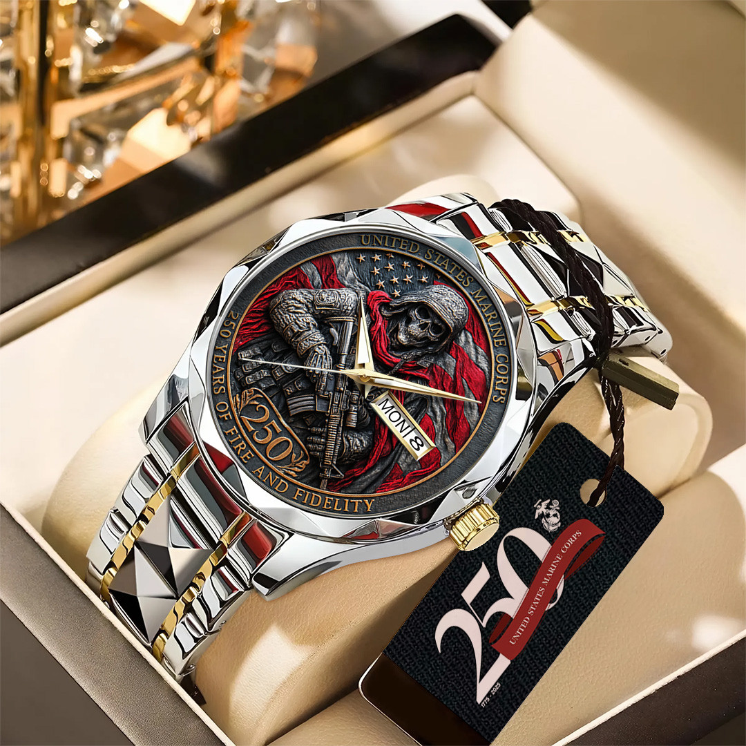 USMC 250 Years Of Fire And Fidelity Watch Veteran Themed Watch Unique Gift For Him