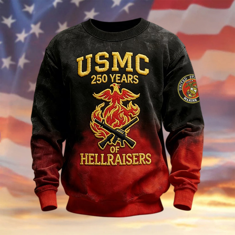 USMC 250 Years Of Hellraisers Sweatshirt Marine Corps Apparel Present For Husband