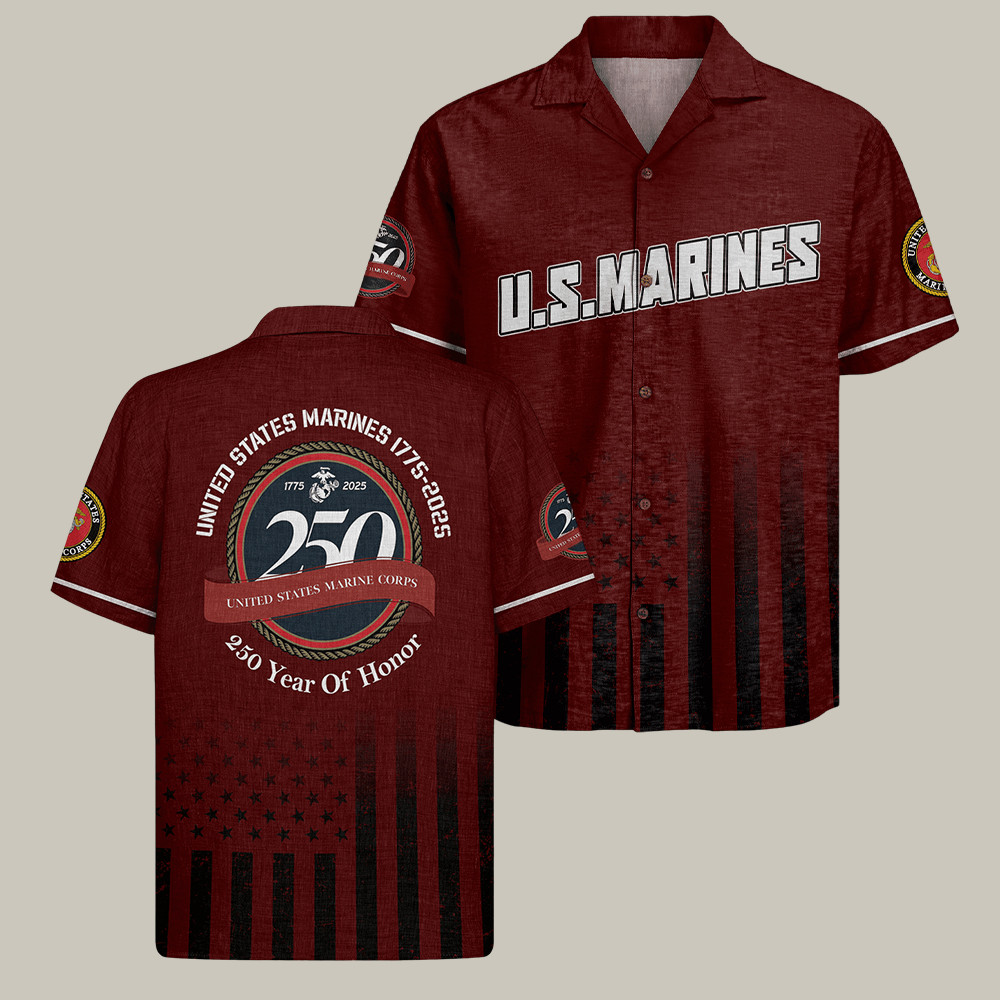USMC 250 Years Of Honor 1775 2025 Hawaiian Shirt Patriotic Clothing USMC Gifts For Him