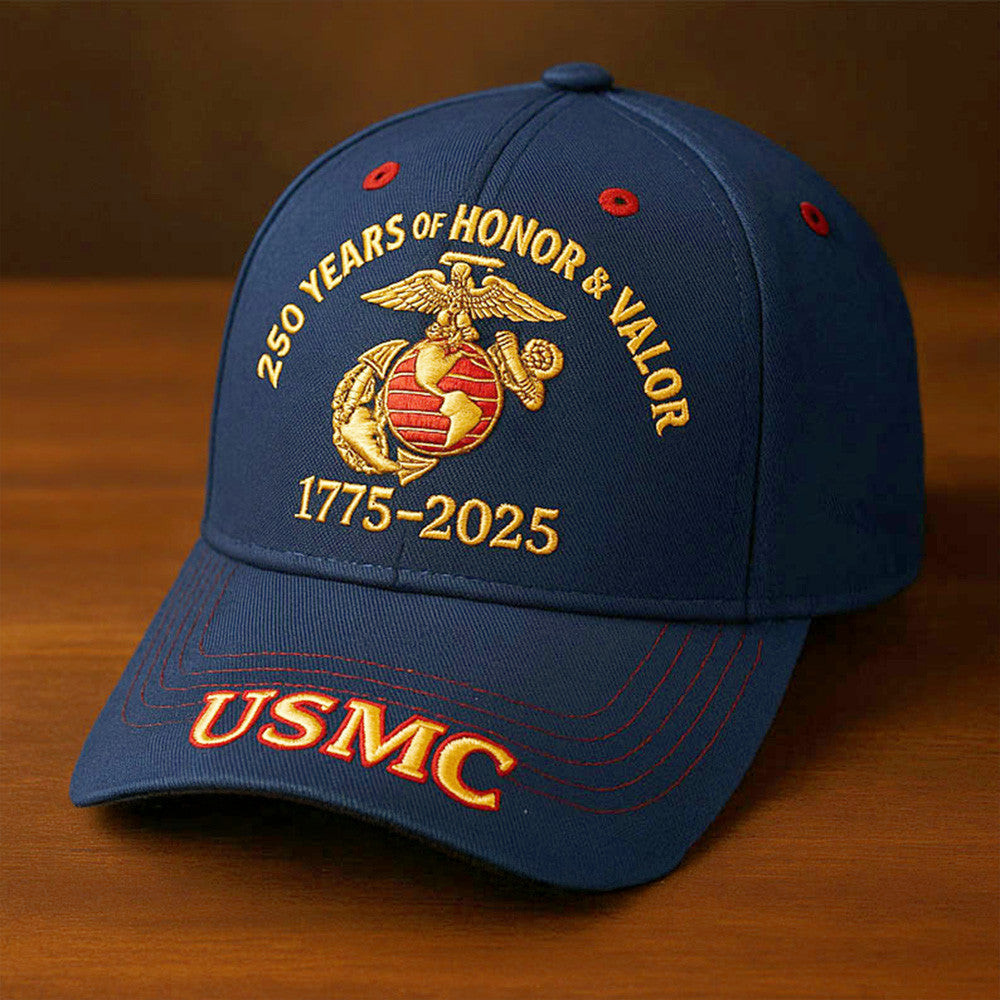 USMC 250 Years Of Honor And Valor Hat Proud Marine Corps Embroidered Hat Gifts For Dad USMC 250 Years Of Honor And Valor Hat Proud Marine Corps Embroidered Hat Gifts For Dad
