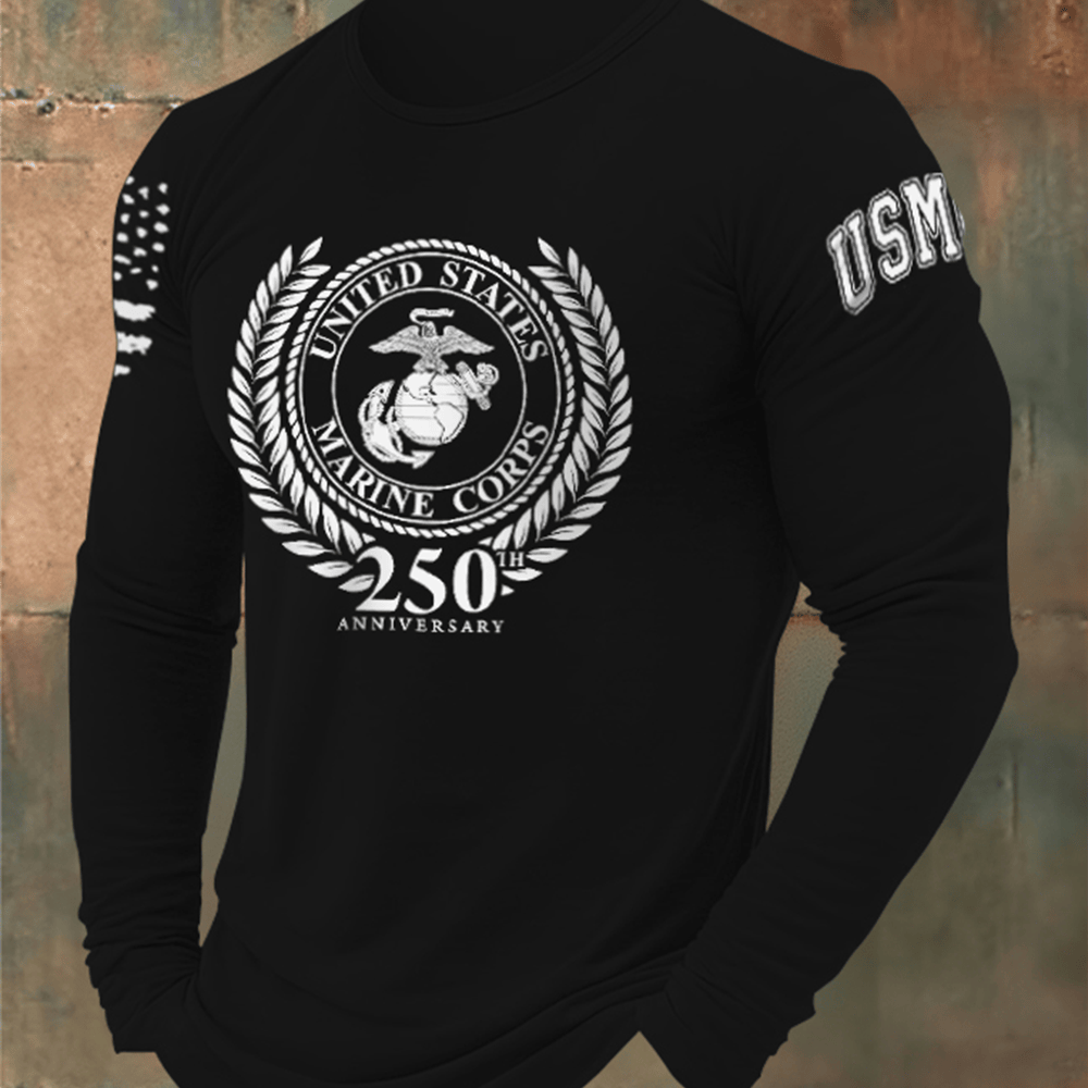 USMC 250th Anniversary Black Long Sleeve Shirt Proud Marines Gifts For Proud Dad