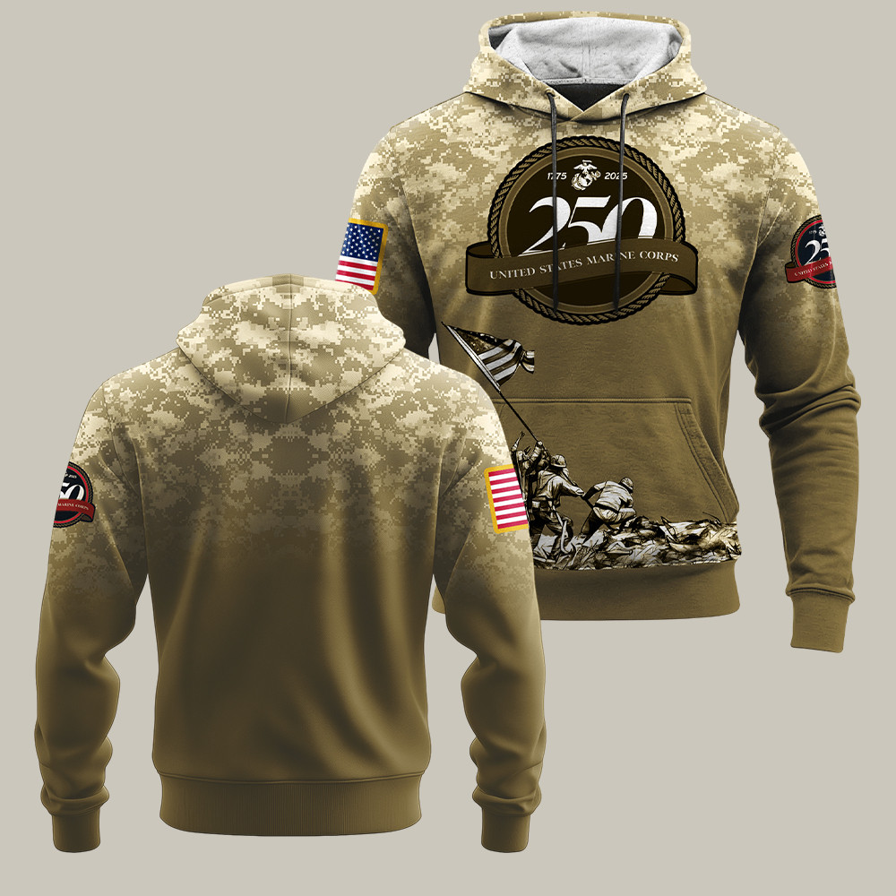 USMC 250Th Anniversary Camo Hoodie Semper Fidelis US Marines Clothing Gift Ideas