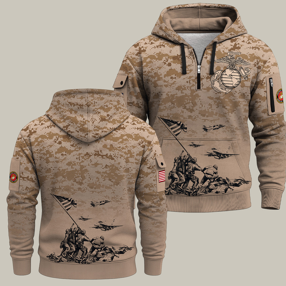 USMC 250Th Anniversary Camo Quarter Zip Hoodie Forged By The Sea Usmc Gifts