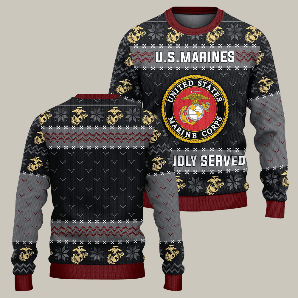 USMC 250th Anniversary Christmas Ugly Sweater Proudly Served Patriot Gear Gifts