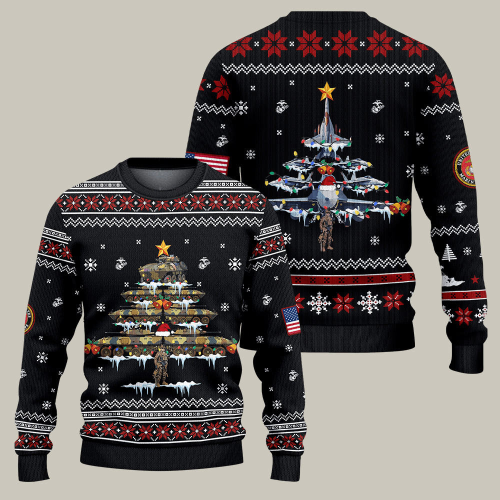 USMC 250Th Anniversary Christmas Ugly Sweater Semper Fidelis Merch Gifts For Soldiers
