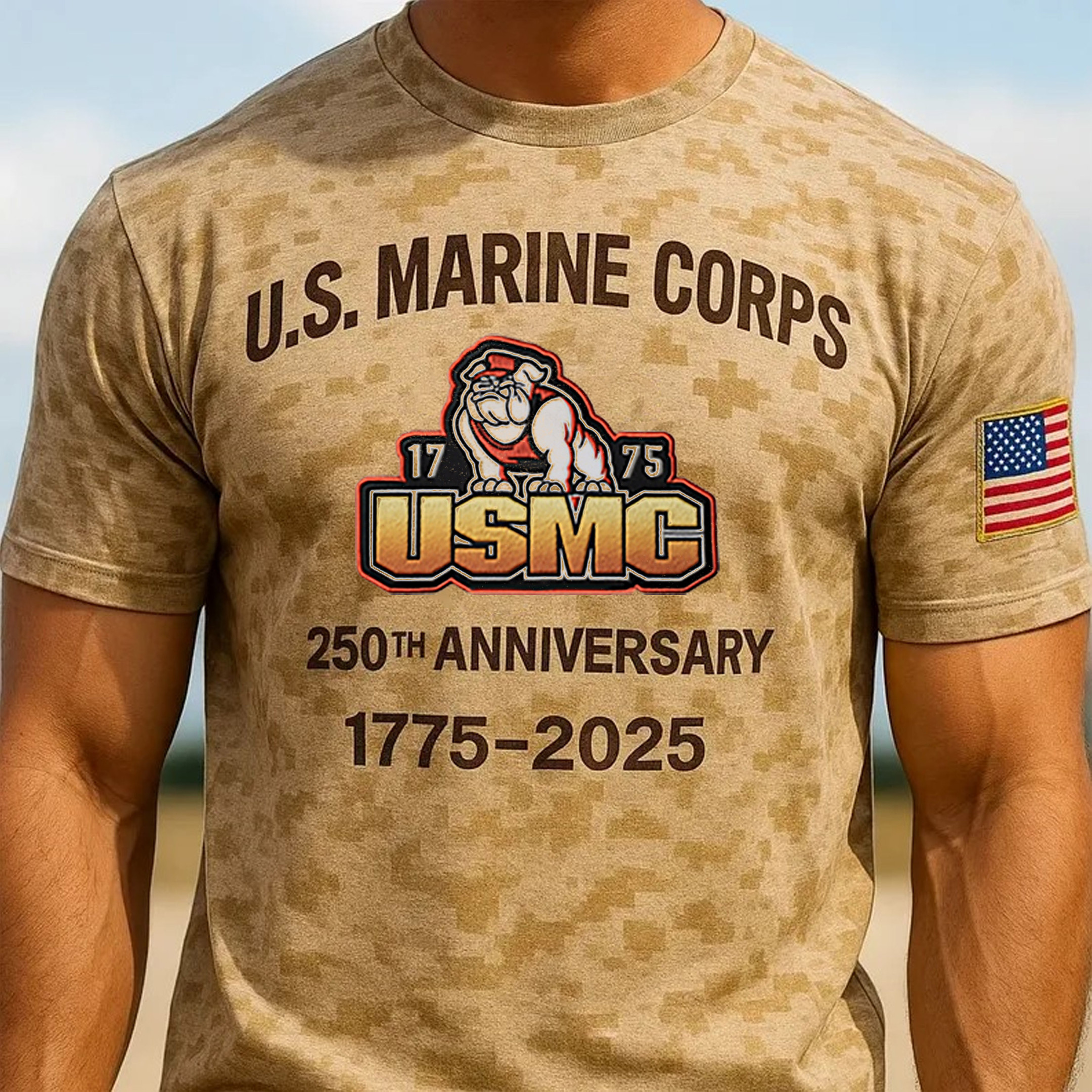 USMC 250th Anniversary Desert Camouflage Retro 1775 Devil Dog Shirt Gifts For Marines