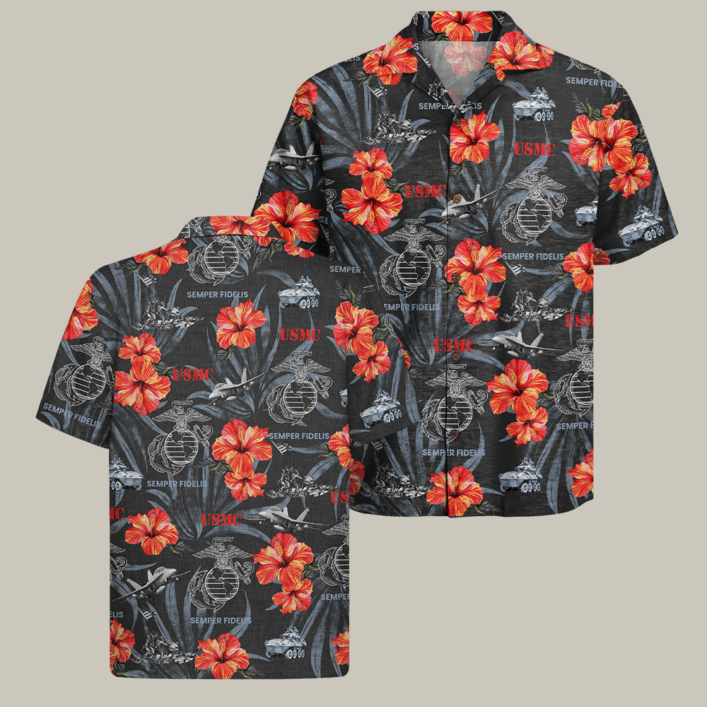 USMC 250Th Anniversary Hawaiian Shirt Semper Fidelis Clothing US Marine Corps Gifts
