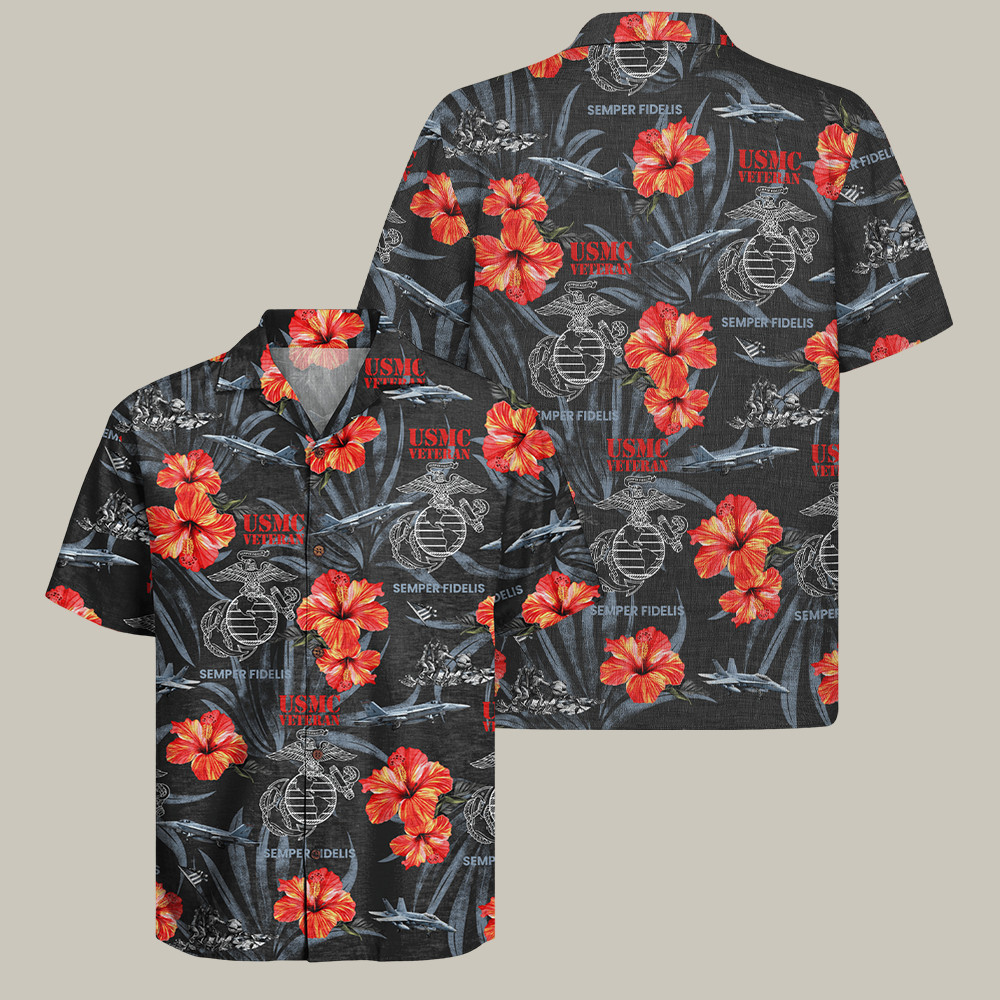 USMC 250th Anniversary Hawaiian Shirt Semper Fidelis Patriot Gear Veteran Gift Ideas