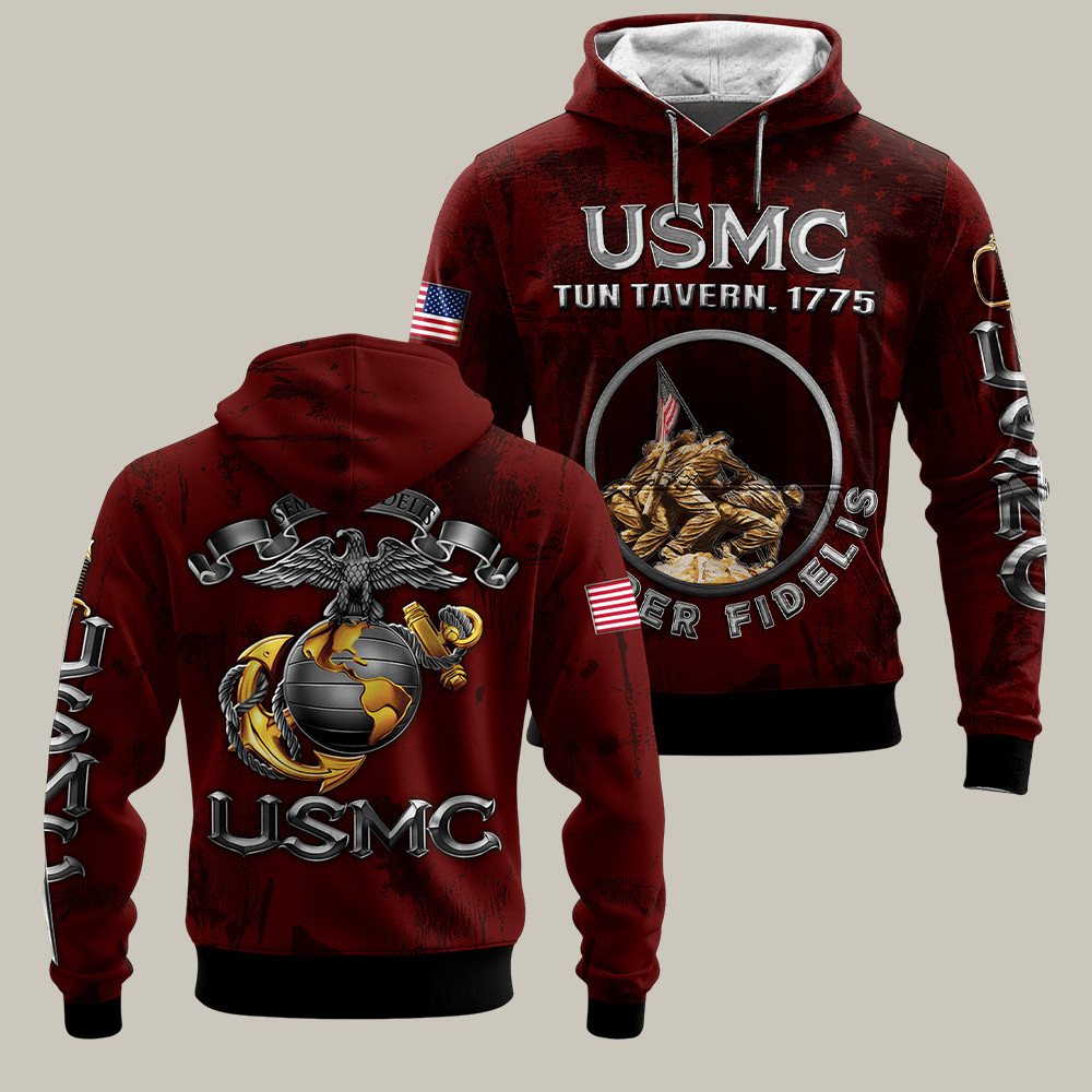 USMC 250Th Anniversary Hoodie Semper Fidelis Marine Corps Clothing Gifts For Veterans